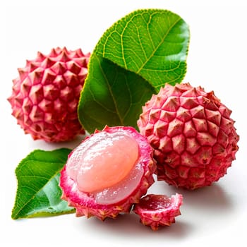 Lychee fruit on white isolated background AI generated image