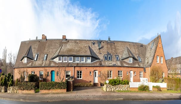 List, Germany - February 17, 2022: scenic old historic brick houses in List,  a small village at the island of Sylt, Germany.