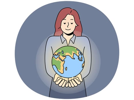Smiling woman with planet earth in hands