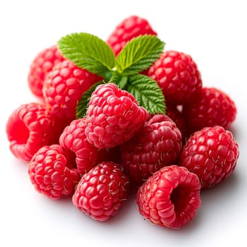 Fresh ripe raspberries on a white background AI generated image
