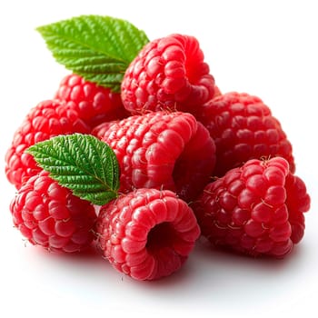 Fresh ripe raspberries on a white background AI generated image