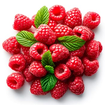 Fresh ripe raspberries on a white background AI generated image