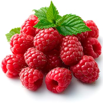 Fresh ripe raspberries on a white background AI generated image