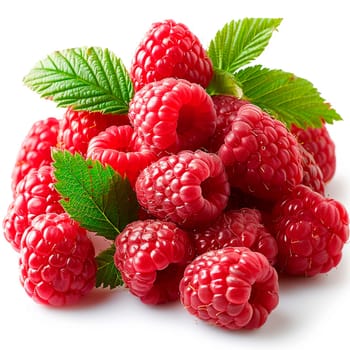 Fresh ripe raspberries on a white background AI generated image