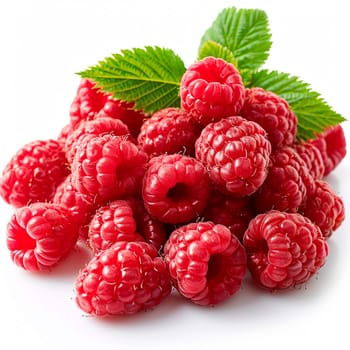 Fresh ripe raspberries on a white background AI generated image