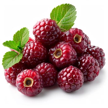 Fresh ripe raspberries on a white background AI generated image
