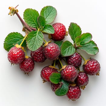 Fresh ripe raspberries on a white background AI generated image