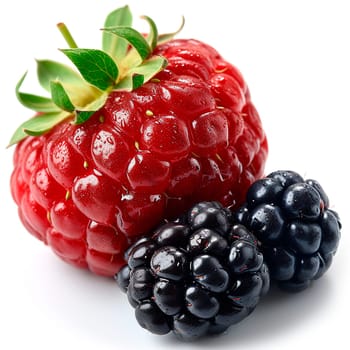 Fresh ripe raspberries on a white background AI generated image