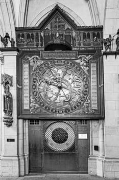 Münster, Germany - April 29, 2022: The astronomical clock in the St.Paulus Cathedral in Münster which was built in the Middle Ages and from which you can read the time.