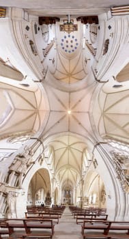 Muenster, Germany - April 30, 2022: scenic view to the ceiling of the catholic cathedral in Muenster, Germany.