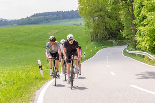 Frankfurt, Germany - May 7, 2022: group of bicycle sportler have a race in the beautiful Rheingau area in Germany.