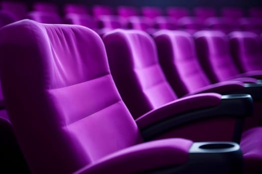 Empty pink seats in cinema, domestic intimacy, zoom in, up close. Neural network generated in January 2024. Not based on any actual scene or pattern.