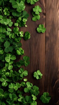 brown wooden planks board with clover - background for St. Patricks day. Neural network generated image. Not based on any actual scene or pattern.