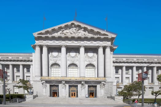 San Francisco, USA - May 20, 2022: view of historic  City Hall  in downtown San Francisco, California CA, USA.