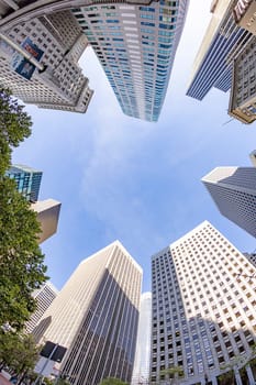 San Francisco, USA - May 20, 2022: perspective of skyscraper in financial district of San Francisco, USA
