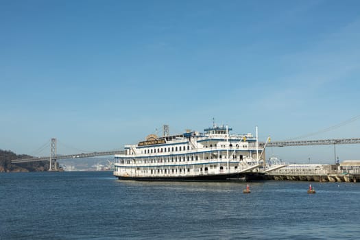 San Francisco, USA -May 20, 2022:  San Francisco Belle cruise ship. View from the pier.