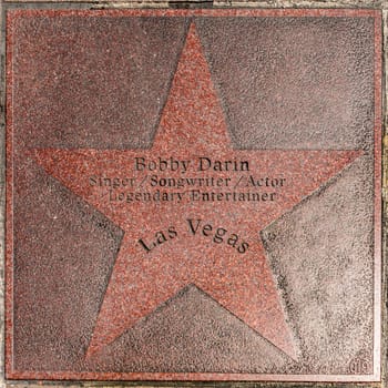 Las Vegas, USA - May 23, 2022: Bobby Darin is honored with a name tile at walk of fame in Las Vegas at the strip.