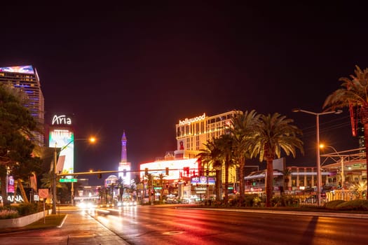 Las Vegas, USA - May 23, 2022: cars by night at the Las Vegas Strip in Las Vegas.