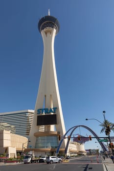 Las Vegas, USA - May 24, 2022: view to Stratosphere tower and hotel in Las Vegas.
