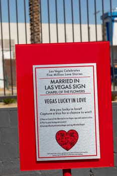 Las Vegas, Nevada, USA - May 24, 2022: advertising for marriage in the little chapel in Las Vegas with heart sign as symbol for Love.