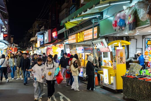 Taipei, Taiwan 11 January 2024: Taipei city street market in Shilin District at night