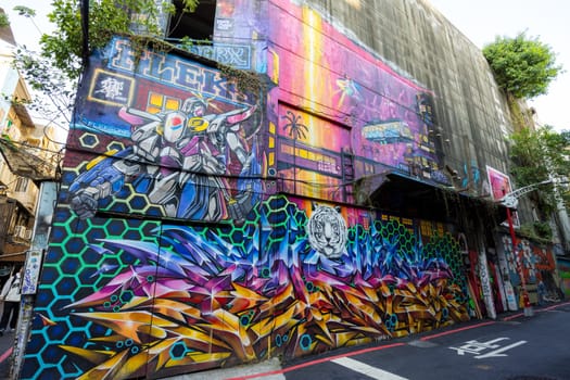 Taipei, Taiwan 02 January 2023: Street art Graffiti in Taipei city at Ximen district