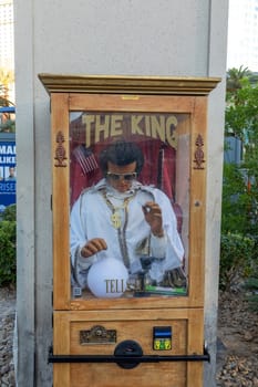Las Vegas, USA - May 25, 2022: fortune teller box with elvis as magician.