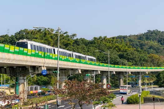 Taipei, Taiwan 11 January 2024: Taipei city with metro train railway
