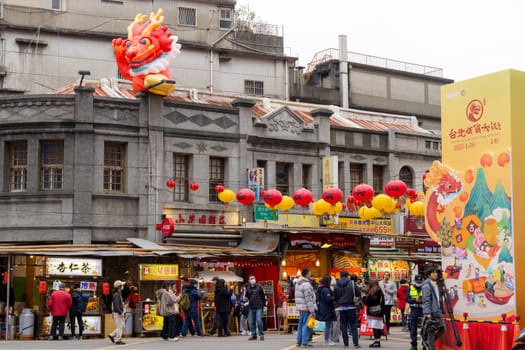 Taipei, Taiwan 26 January 2024: Chinese new year traditional market in Dihua street at Taipei City