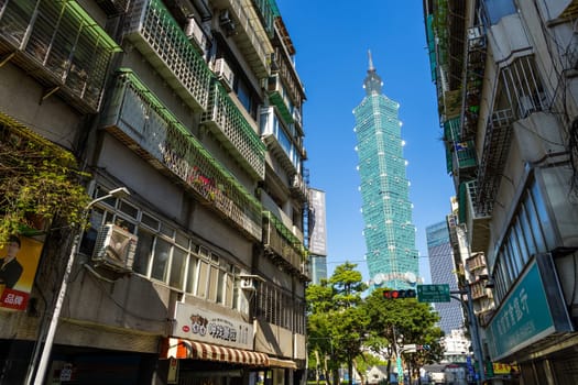 Taipei, Taiwan 18 January 2024: Taipei city downtown with Taipei 101 tower