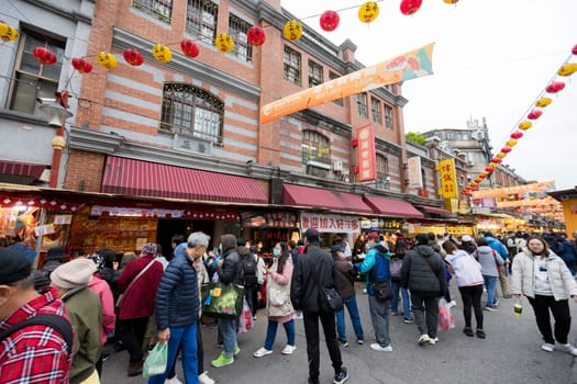Taipei, Taiwan 26 January 2024: Dihua street in Taipei city in Lunar new year period