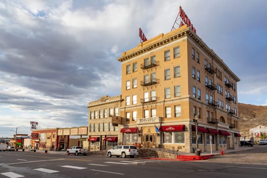 Tonopah, USA - June 2, 2022: old historic hotel, casino and bar Mizpah in the old mining town Tonopah.