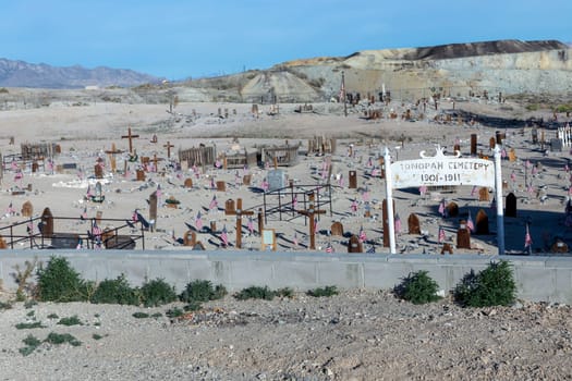 Tonopah, USA - June 3, 2022: old cemetery in the small town of Tonopah. The historic cemetery is not in use nowadays.