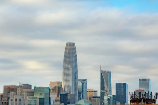 San Francisco, USA - June 5, 2022:  skyline of San Francisco with modern skyscraper and cloudy sky.