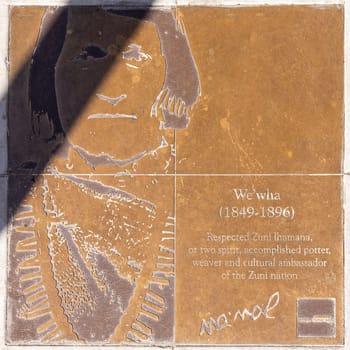 San Francisco, USA - June 6, 2022: signature of Zuni Ilhamana, an indian ambassador of Zuni people, at a tile at the walk of fame.