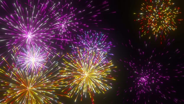 Abstract colorful fireworks. Computer generated 3d render