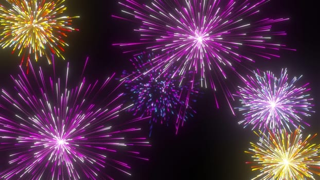 Abstract colorful fireworks. Computer generated 3d render