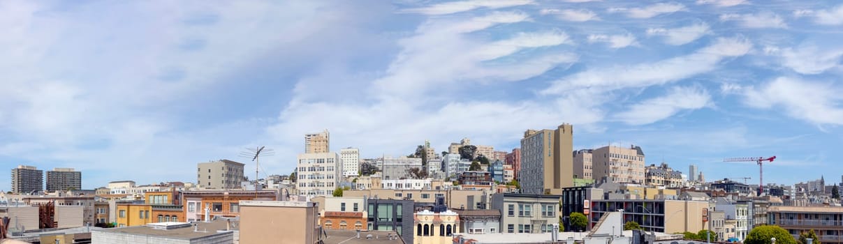 San Francisco, USA - June 7, 2022: panoramic view to skyline of San Francisco, downtown area.