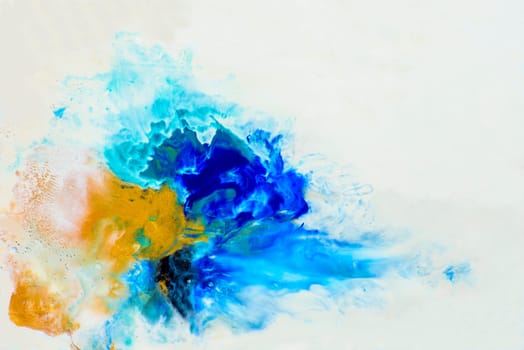 Abstract oil paint background. Golden and aquamarine color on white. Luxury natural ocean and glitter gold creative fine art. Artistic dye texture interior design.