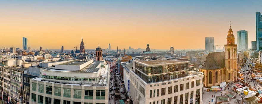 Frankfurt, Germany - December 13, 2022: scenic view to the city of Frankfurt with its skyscraper. Frankfurt is the financial center in Germany.
