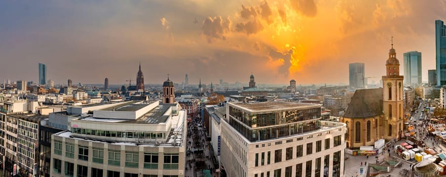 Frankfurt, Germany - December 13, 2022: scenic view to the city of Frankfurt with its skyscraper. Frankfurt is the financial center in Germany.