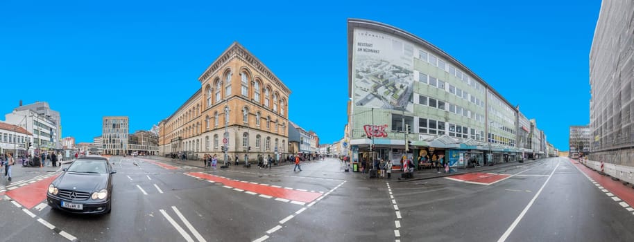 Osnabrueck, Germany - February 19, 2023: empty street due to blocking to give space to the carnival parade in Osnarblueck, Germany.