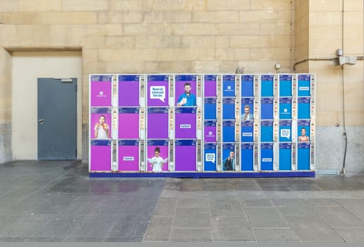 Wiesbaden, Germany - April 4, 2023:  closed lockers at the train Station in Wiesbaden.