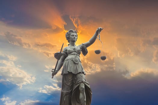 Frankfurt, Germany - March 21, 2023: lady justice as symbol of equal right at the roemer in Frankfurt, Germany