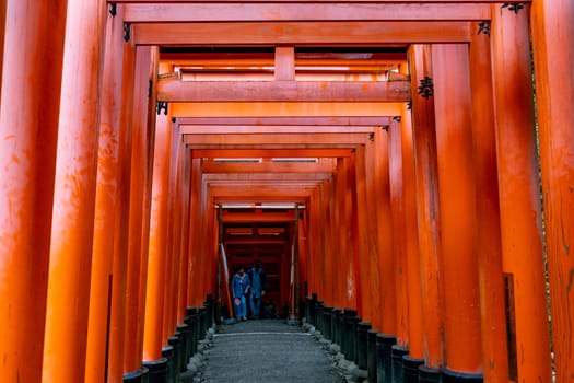 Kyoto, Japan - March 24, 2023: Columns at the iconic Fushimi Inari Shrine