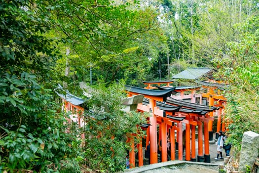 Kyoto, Japan - March 24, 2023: Columns at the iconic Fushimi Inari Shrine