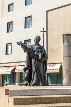 Braga, Portugal - May 1, 2023: statue of priest and martyr  dom Frei Bartolomeu in Braga, Portugal.