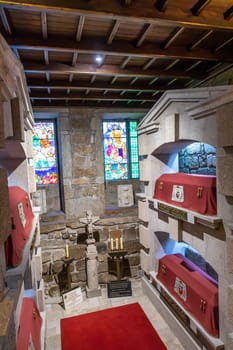 Braga, Portugal - May 1, 2023: tomb with coffin of former arch. bishops in the church in Braga, Portugal