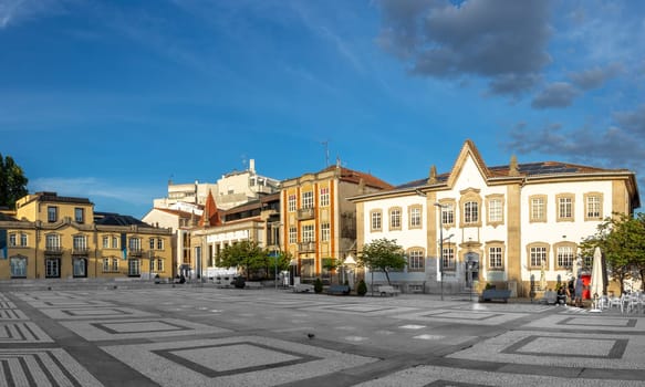 scenic town hall of Chaves in early morning light in Chaves, Portugal