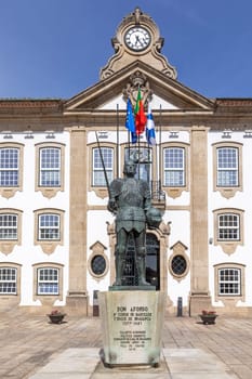 Chaves, Portugal - May 1, 2023: statue of Dom Afonso, a medieval knight with political ambitions and results and a friend of Chaves.